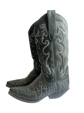 Vintage Caborca‎ Black Leather Boots Exotic Leather Snip Toe Mex 25 EE Mens 6.5